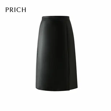 PRICH时尚简约下摆开衩A字半身裙2025秋季新款知性通勤质感皮裙女商品大图