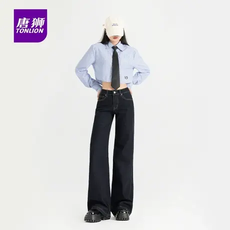 唐狮美式深色微喇叭牛仔裤女2025秋季宽松不贴腿百搭低腰马蹄裤AX商品大图