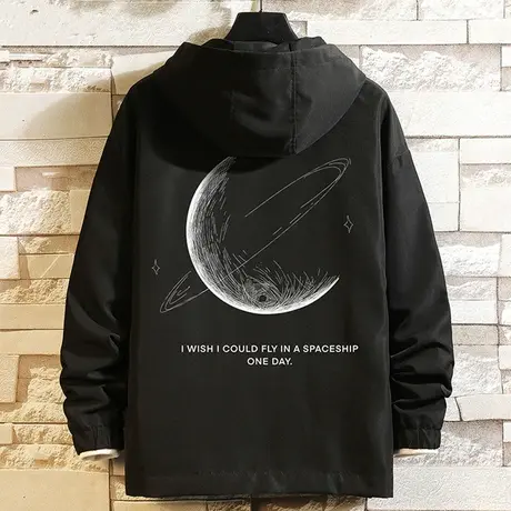 休闲夹克男春秋季潮流防风连帽青少年潮牌上衣服宽松印花男士外套商品大图