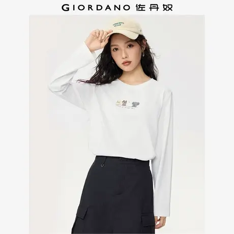佐丹奴T恤女装纯棉动物伙伴印花圆领针织长袖T恤 13395794商品大图