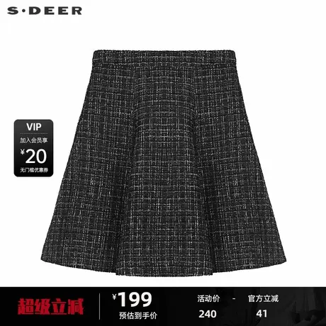 sdeer圣迪奥女装小香风撞色格纹不规则A字短裙S233Z1305商品大图