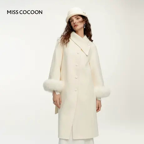 MISSCOCOON可可尼长款紫色毛呢大衣女2025冬季新款100%绵羊毛外套图片