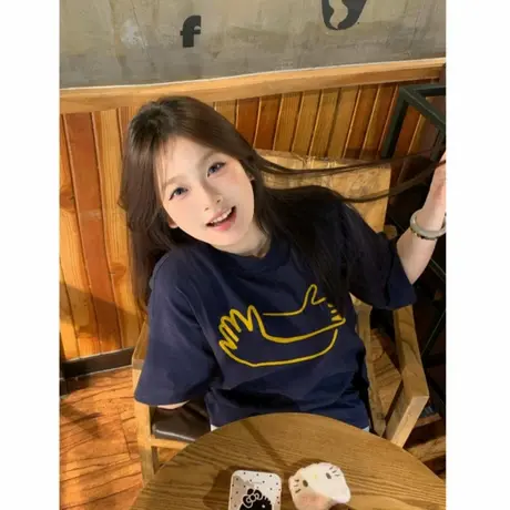 纯棉夏季欧货美式落肩短袖t恤女2025新款宽松潮牌高级感半袖上衣商品大图