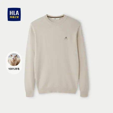 HLA/海澜之家时尚绣标长袖针织衫秋冬保暖圆领打底纯羊毛羊毛衫男图片