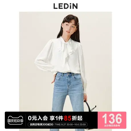 乐町气质系带衬衫休闲秋季新款甜美白色上衣女宽松超仙设计感图片