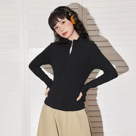 唐狮半拉链薄绒打底衫女士秋冬修身新款保暖日常上衣长袖T恤女VB图片