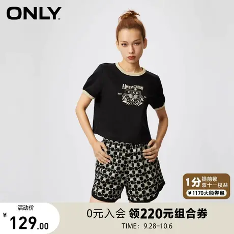 ONLY奥莱秋季新款休闲百搭设计感撞色胶印圆领套装T恤女图片