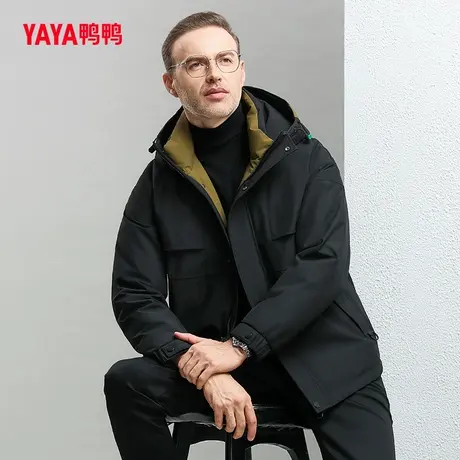 鸭鸭羽绒服男2023秋冬新品连帽短款外套撞色休闲百搭工装上衣Y图片