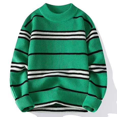 条纹圆领毛衣男秋冬季加厚宽松套头青少年学生情侣针织衫线衣外套商品大图
