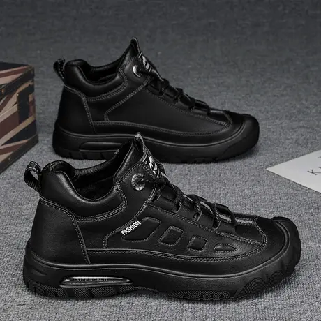 男鞋秋季厚底后厨专用防水防滑黑色劳保厨师鞋男士休闲马丁靴高帮图片