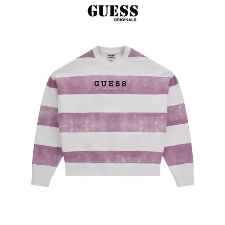 GUESSOriginals23年新款秋女士宽松紫白色条纹上衣-W4RQ18KBJ31图片
