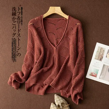 享永子【鱼骨毛线开衫】复古重工挑孔镂空针织外套女长袖外搭春秋商品大图