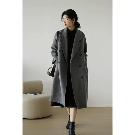 嘉茱莉2023秋冬新款羊毛双面呢大衣外套女高级感长款宽松羊毛大衣商品大图