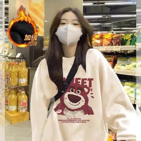 加绒宽松长袖卫衣女美式设计感小众春秋季宽松大码百搭外套上衣潮图片