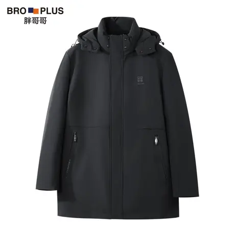 【大码简约中长款羽绒服】白鸭绒连帽宽松加肥加大外套大码男装冬图片