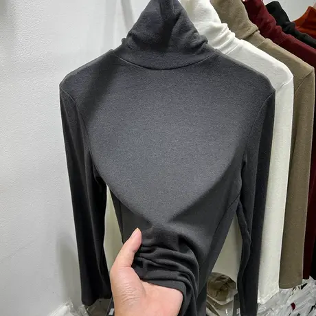 纯色百搭堆堆领高领长袖T恤女2023秋冬新款显瘦内搭打底衫上衣潮图片