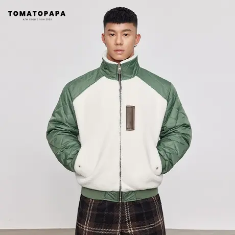 TOMATOPAPA羊羔绒棉服冬季23潮ins网纹菱格锁温保暖拉链开衫外套图片