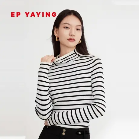 EP雅莹女装 100%美利奴羊毛条纹半高领针织打底衫 商场同款9916A商品大图