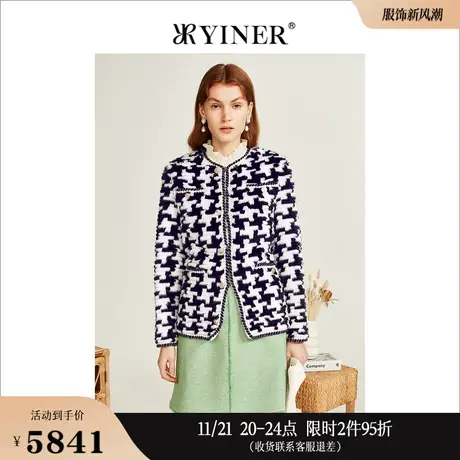 YINER音儿线上专选女装冬季撞色金葱勾边水貂毛皮草毛绒短外套图片