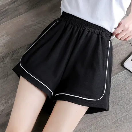 运动短裤女夏薄款高腰显瘦宽松a字阔腿外穿冰丝速干黑色休闲热裤商品大图