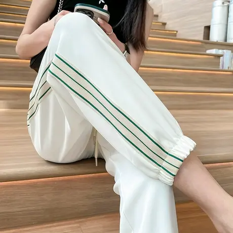 冰丝运动裤女夏季薄款高腰速干九分小个子宽松显瘦休闲阔腿束脚裤商品大图