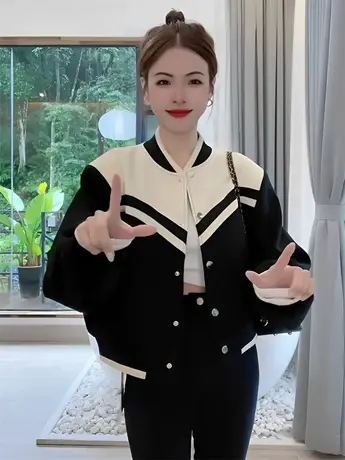 棒球服外套女装2023春秋季新韩版撞色宽松显瘦休闲夹克高级感上衣商品大图