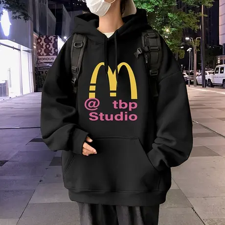 纯棉美式复古印花连帽卫衣男春秋季宽松慵懒风情侣款潮流高街外套商品大图