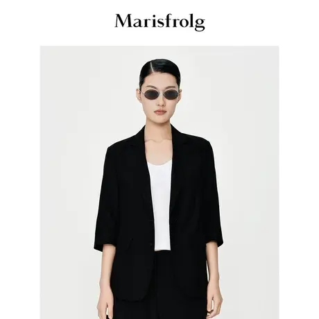 【商场同款】玛丝菲尔西装夏季新款黑色七分袖直身西装外套女商品大图