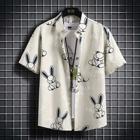 港士博夏季全棉短袖衬衫男青年布男士翻领半袖衬衣纯色休闲衬衫M商品大图