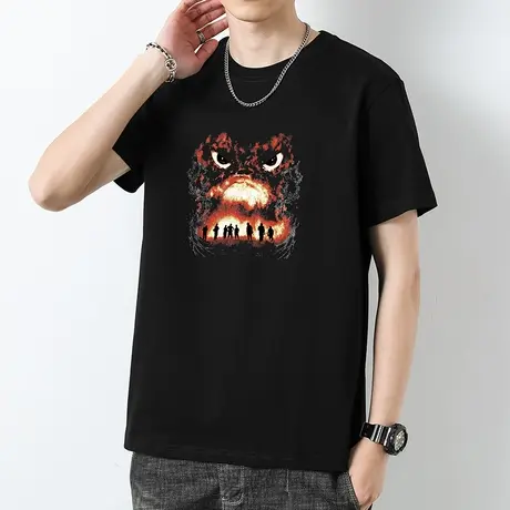 重磅纯棉t恤男士短袖美式潮流印花黑色上衣服液氨长绒棉全棉半袖图片