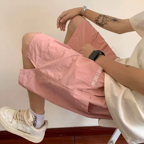 冰丝男款短裤男夏季薄款宽松情侣款开叉五分裤子潮流休闲运动中裤商品大图