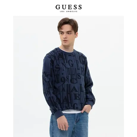 【38上新季】GUESS款男士圆领套头休闲满身大字母印花卫衣薄款图片