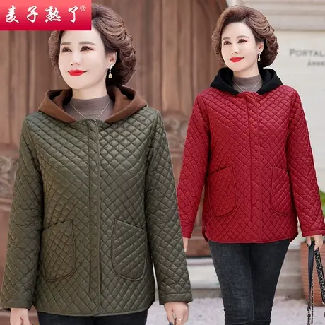 2023冬季新款妈妈装连帽纯色短款棉袄外套阔太太中老年人女装棉服图片