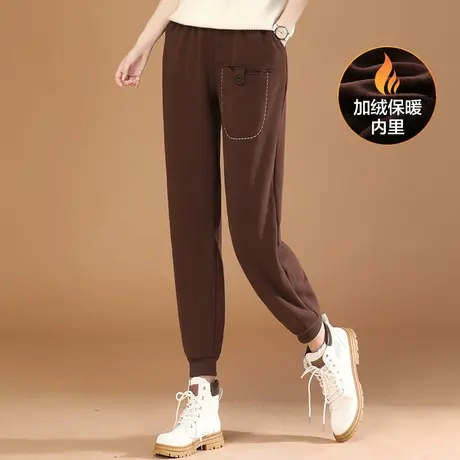 韩潮袭人松紧腰复古工装运动裤女2023冬季新款宽松加绒卫裤子厚图片