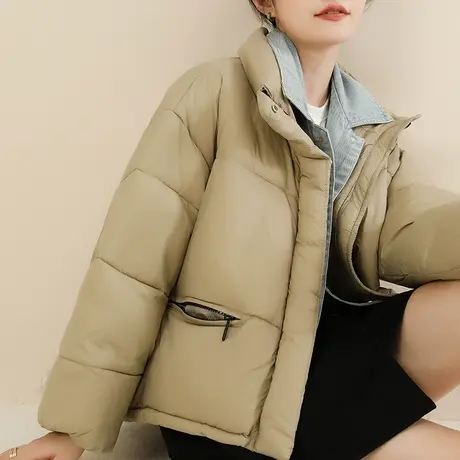 韩潮袭人假两件牛仔拼接棉服女2023冬装新款时尚棉衣外套厚面包服图片