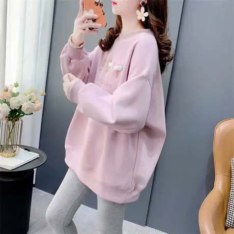 假两件圆领加绒加厚休闲卫衣女秋冬2023新款宽松洋气减龄百搭外套商品大图