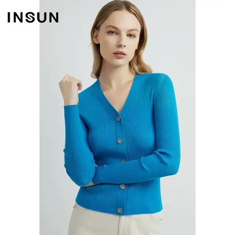 INSUN恩裳线上专选春季醋酸坑条开衫毛针织衫商品大图