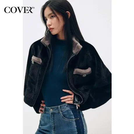 COVER冬季金貂绒撞色小立领休闲外套商品大图