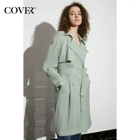 COVER春季神仙水光肌面料微皱蓬松翻领风衣图片