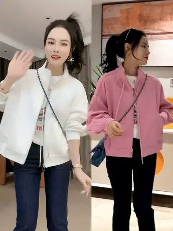 2023早春外套新款韩版棒球服短外套女纯色宽松休闲开衫小个子上衣商品大图