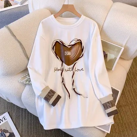 中长款t恤上衣白色加绒打底衫女秋冬内搭新款洋气别致甜辣很仙的商品大图