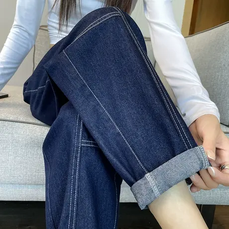 蓝色哈伦牛仔裤女2023年秋季新款宽松显瘦高腰九分直筒老爹萝卜裤商品大图