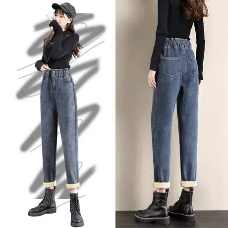 牛仔裤女春秋冬季高腰2023年新款显瘦外穿直筒萝卜老爹裤子女加绒图片
