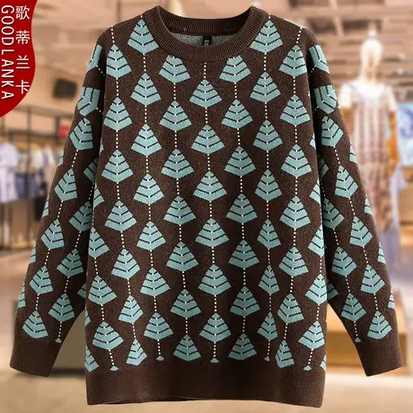 加肥加大码中年妈妈秋冬打底衫毛衣宽松洋气提花加厚套头毛衣外套商品大图