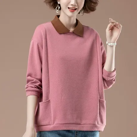 卫衣女春秋新款加肥加大码女装宽松中年妈妈翻领休闲百搭显瘦上衣商品大图