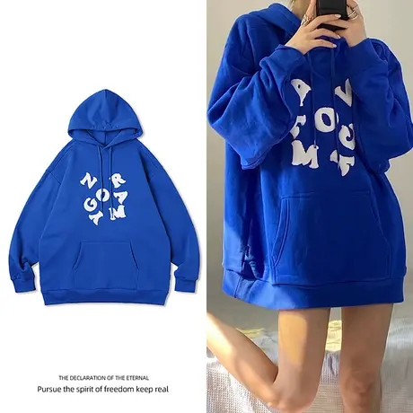 vitange美式ins风卫衣女宽松chic港风复古加绒胖mm炸街上衣大码冬商品大图