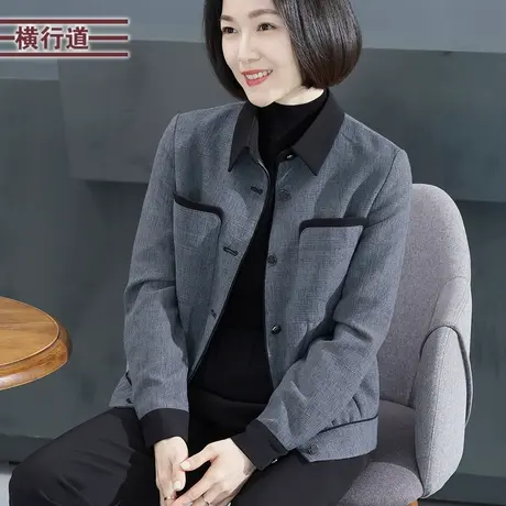 2023新款冬装翻领撞色小香风宽松中年妈妈长袖外套女大码外搭上衣商品大图