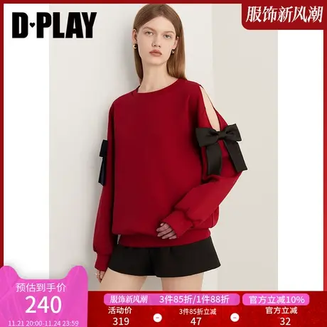 DPLAY卫衣女小个子设计感减龄红色卫衣外套女oversize蝴蝶结卫衣商品大图