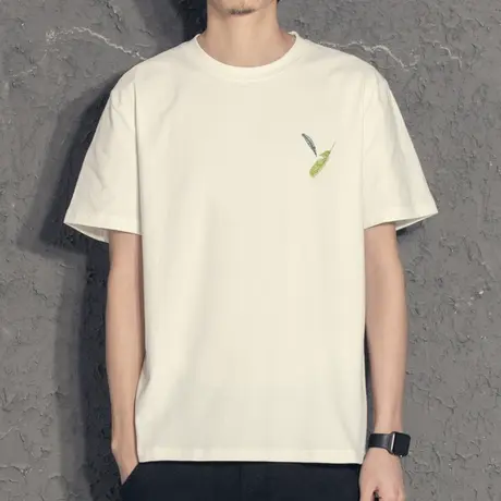 夏季韩版羽毛刺绣短袖T恤男潮牌体恤衫2023新款ins潮流百搭短tee图片