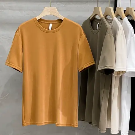 莫代尔冰丝珠地男士休闲短袖T恤半袖男夏季新款潮牌打底爽滑衣服商品大图